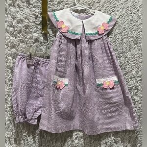 Purple Gingham Dress Set with Heart Accents BY SAMARA KIDS SIZE S:6